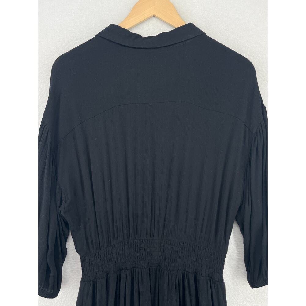 Z SUPPLY Dress L Tanya Maxi 3/4 Sleeve Pleated Smocked Button Front Black NEW - Picture 7 of 14